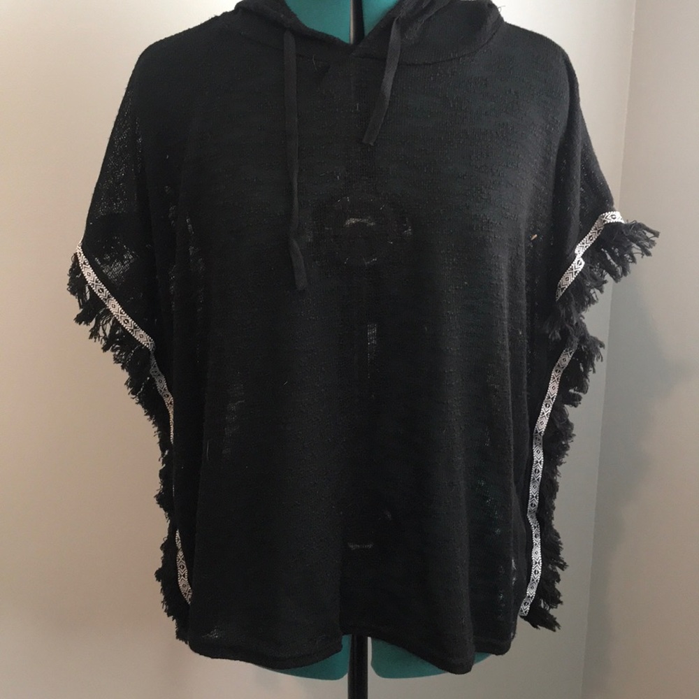 Hooded black bathing suit cover up